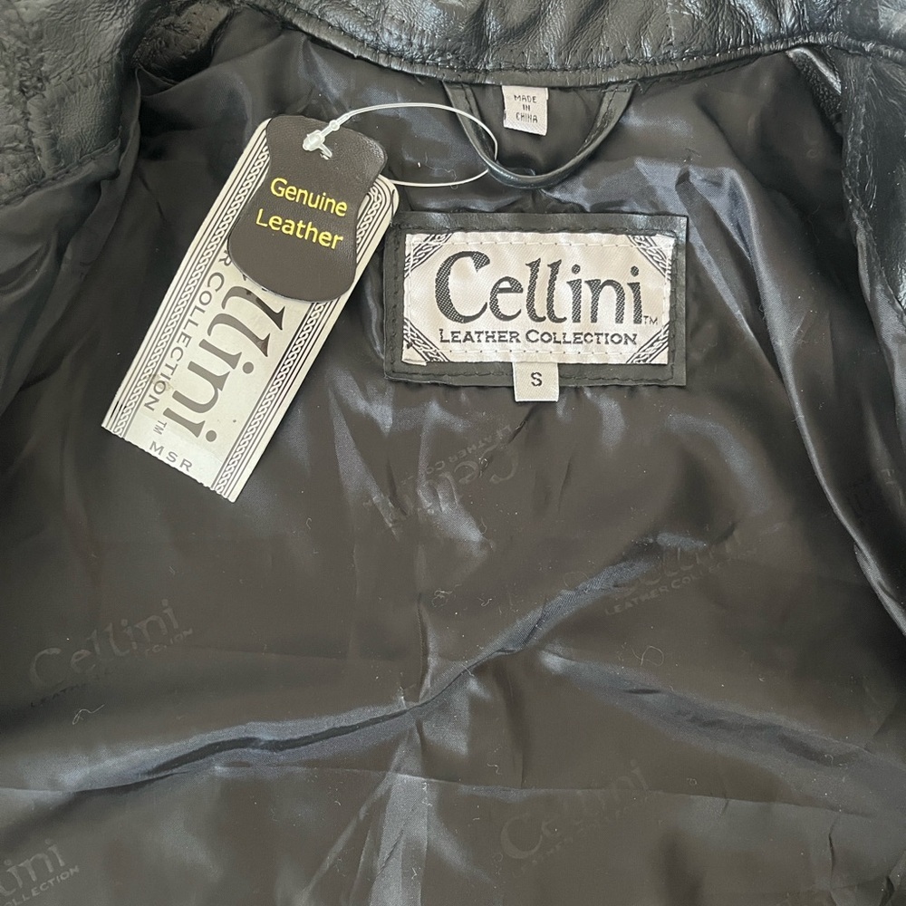 Vintage Cellini Oversized Patchwork Leather Jacket 90s NEW size Small - Picture 2 of 11